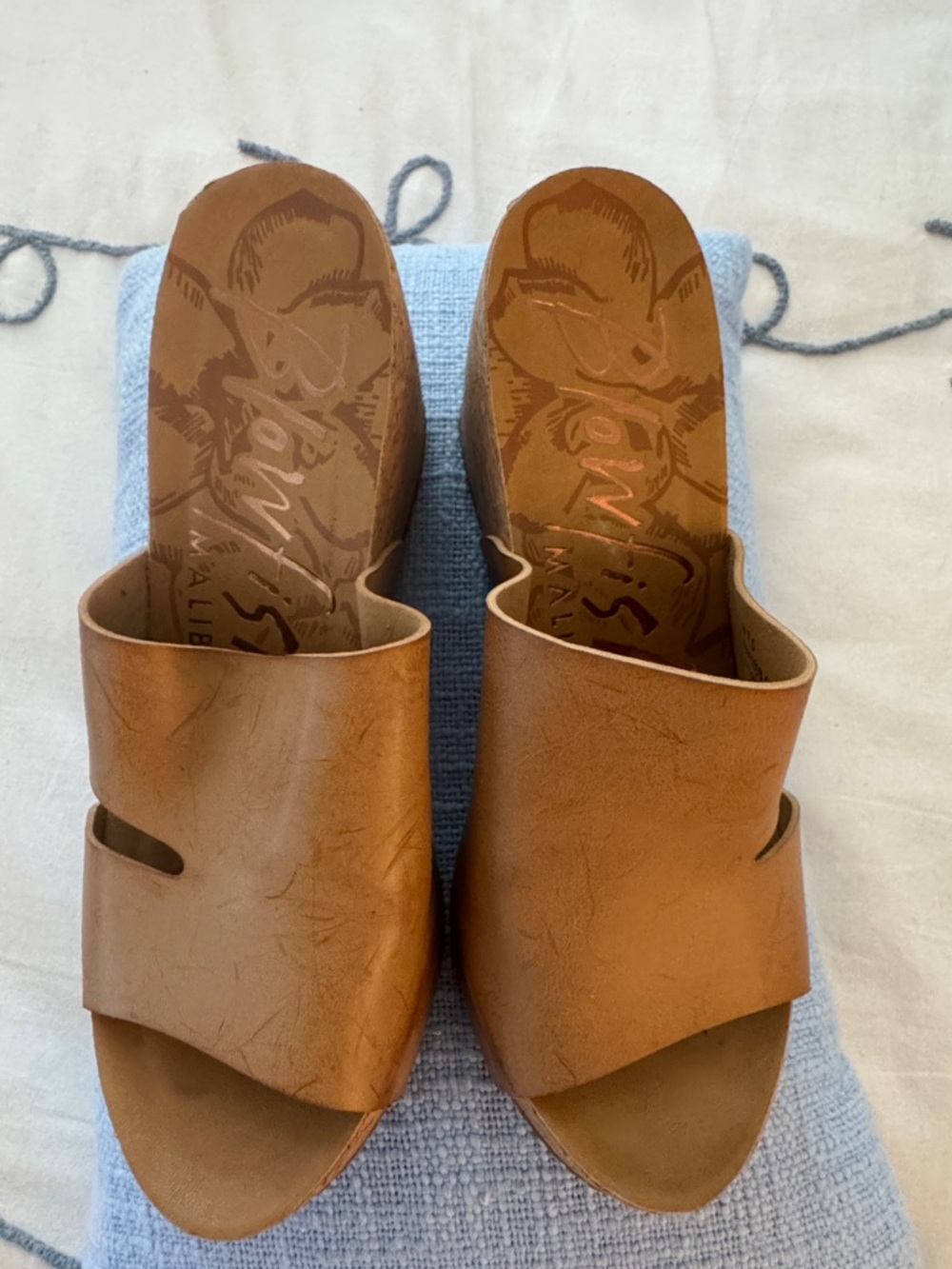 Blowfish Malibu Tan Slide Mules with Cutout Detail